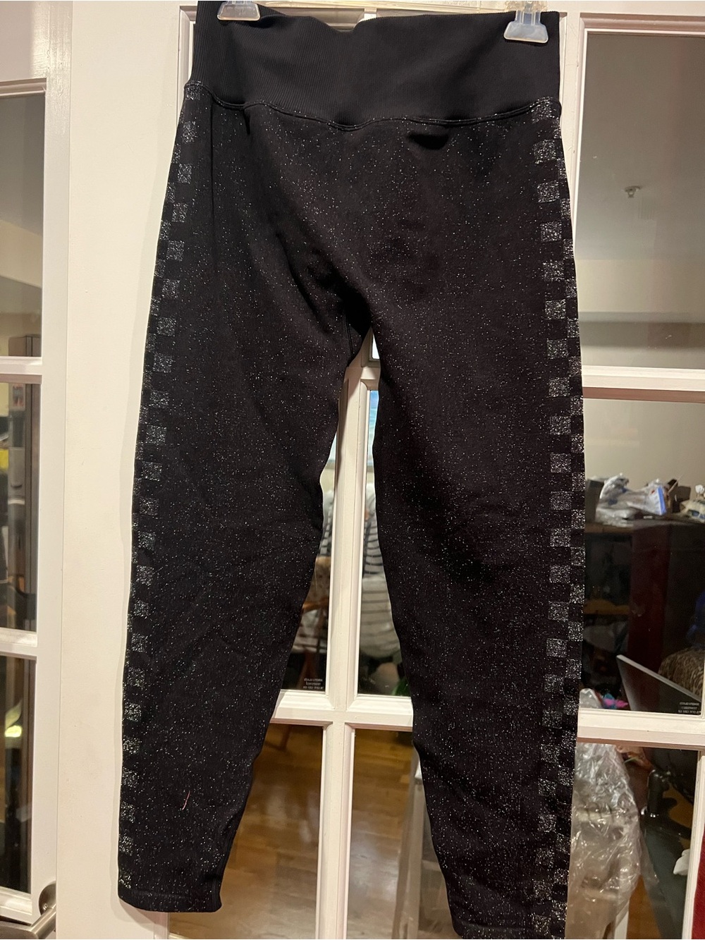 Victoria's Secret Black Sparkle High-Waist Leggings with Checker Side Stripes